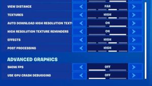 réglages graphiques Fortnite pour plus de FPS