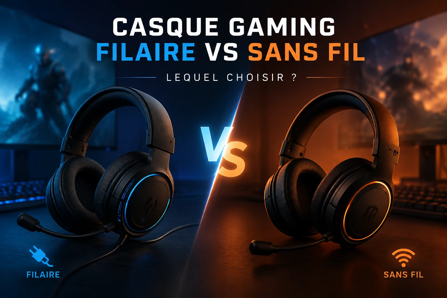 Casque gaming filaire vs sans fil : comparaison sur un bureau de joueur
