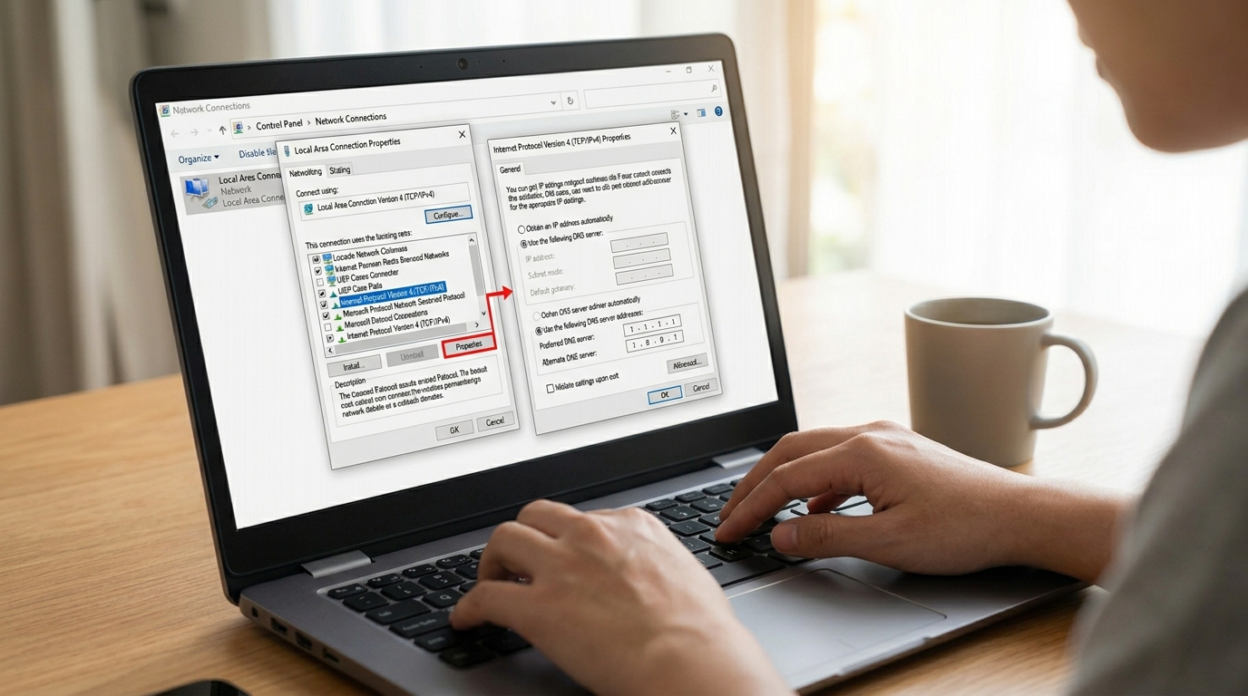 Fenêtre Windows 11 de modification du serveur DNS pour une connexion Ethernet