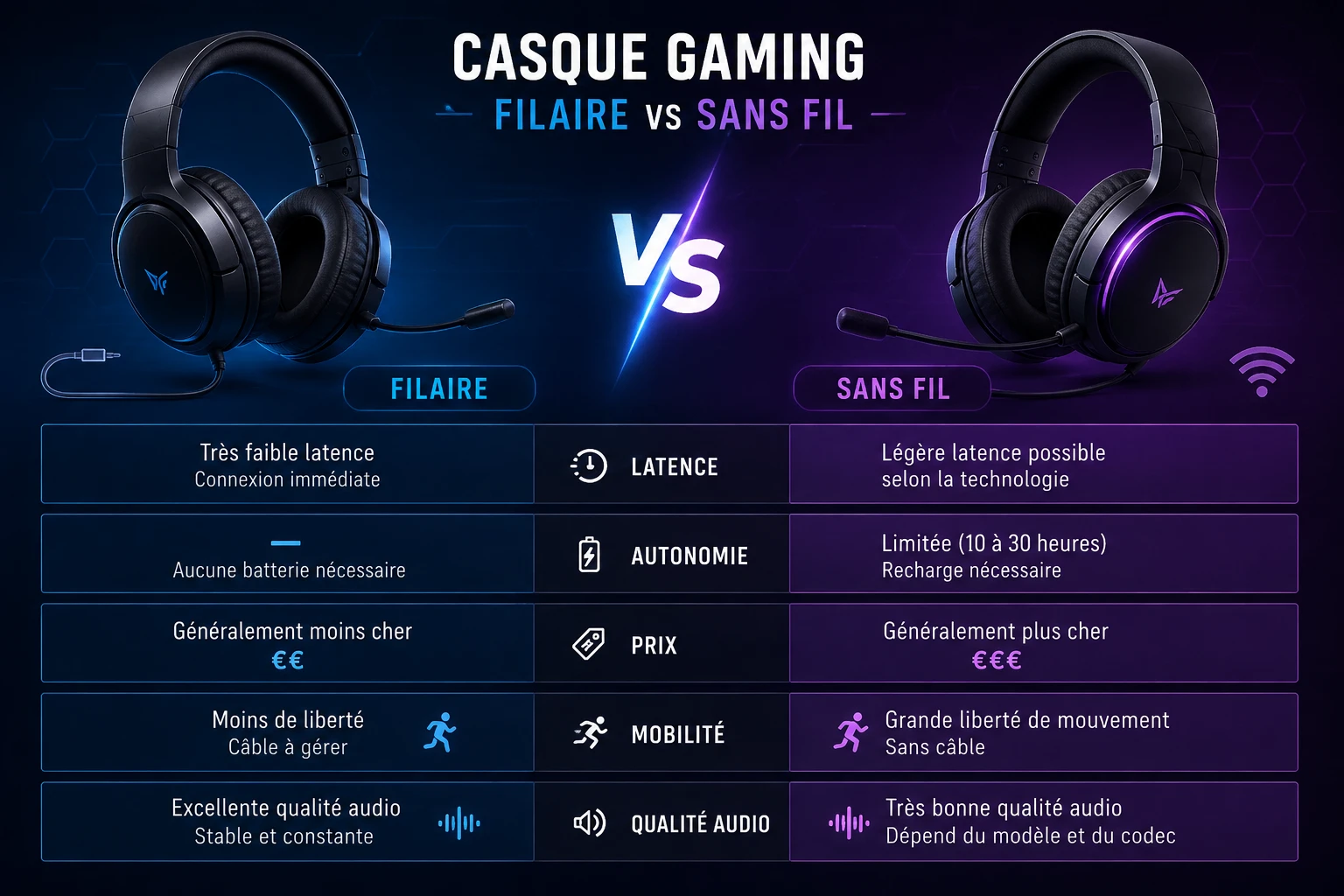 Graphique comparant la latence du filaire, du 2,4 GHz et du Bluetooth