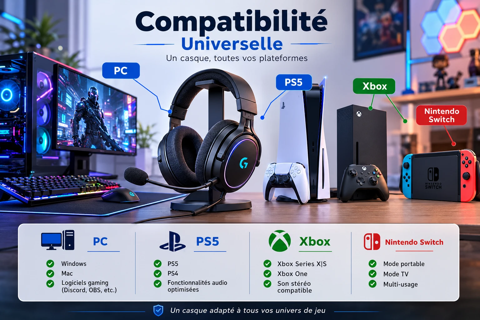 Tableau de compatibilité des casques avec PC, PS5, Xbox et Switch 2